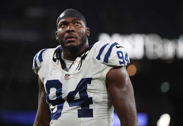 Indianapolis Colts defensive end Tyquan Lewis (94) walks off the field Monday, Oct. 11, 2021, after a Colts 25-31 loss against Baltimore at M&T Bank Stadium for Monday Night Football. 101121 Colts 046 Jw